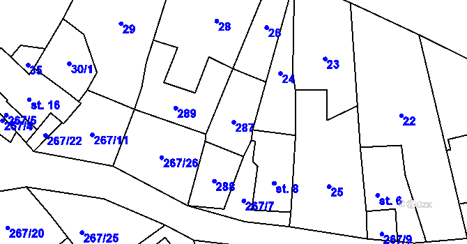 Parcela st. 287 v KÚ Český Heršlák, Katastrální mapa