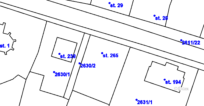 Parcela st. 265 v KÚ Horní Dvořiště, Katastrální mapa