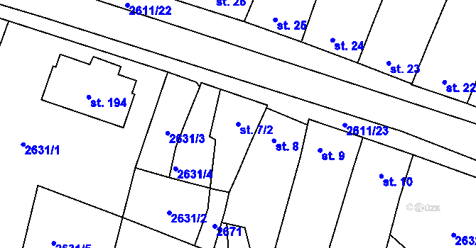 Parcela st. 7/2 v KÚ Horní Dvořiště, Katastrální mapa