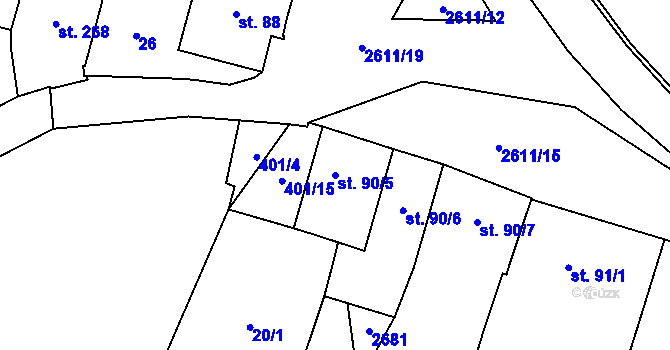 Parcela st. 90/5 v KÚ Horní Dvořiště, Katastrální mapa