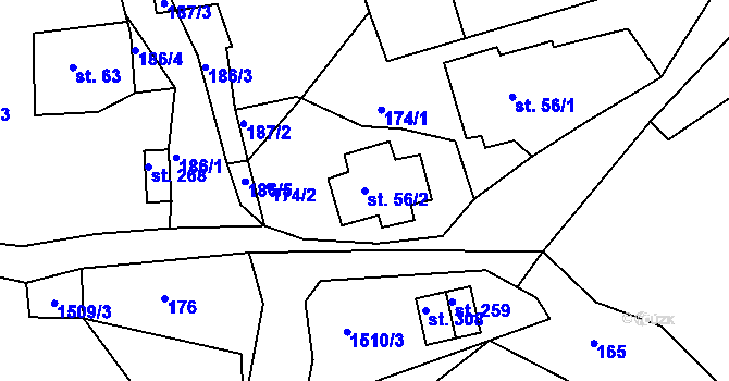 Parcela st. 56/2 v KÚ Horní Heřmanice v Čechách, Katastrální mapa