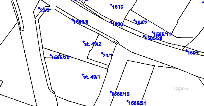 Parcela st. 21/1 v KÚ Horní Heřmanice, Katastrální mapa