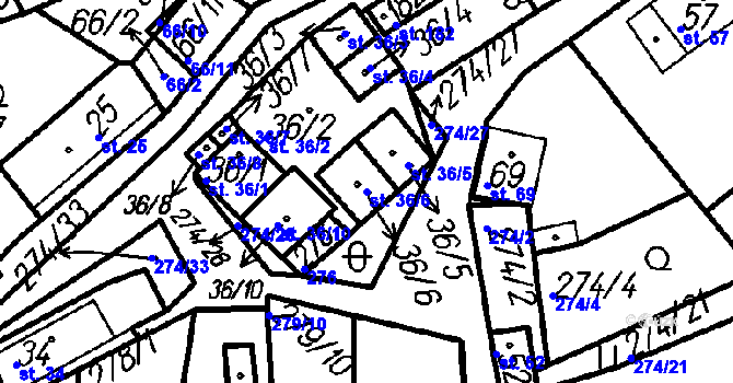 Parcela st. 36/6 v KÚ Horní Hradiště, Katastrální mapa