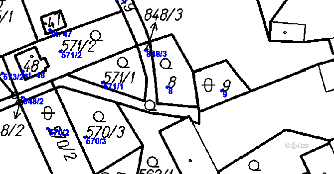 Parcela st. 8 v KÚ Horní Hradiště, Katastrální mapa