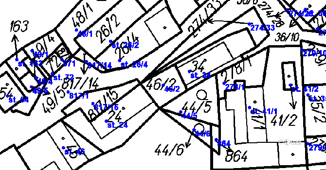 Parcela st. 46/2 v KÚ Horní Hradiště, Katastrální mapa