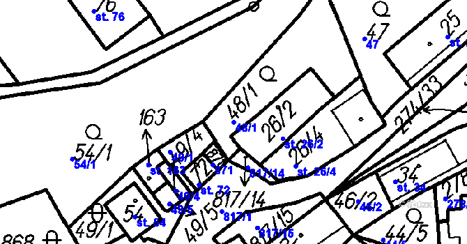 Parcela st. 48/1 v KÚ Horní Hradiště, Katastrální mapa
