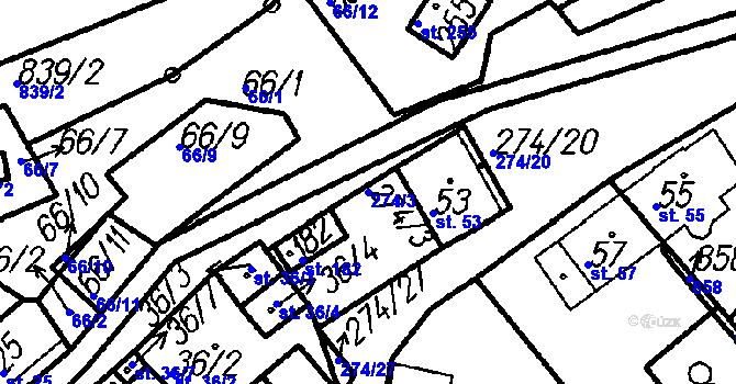 Parcela st. 274/3 v KÚ Horní Hradiště, Katastrální mapa