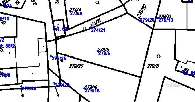 Parcela st. 279/5 v KÚ Horní Hradiště, Katastrální mapa