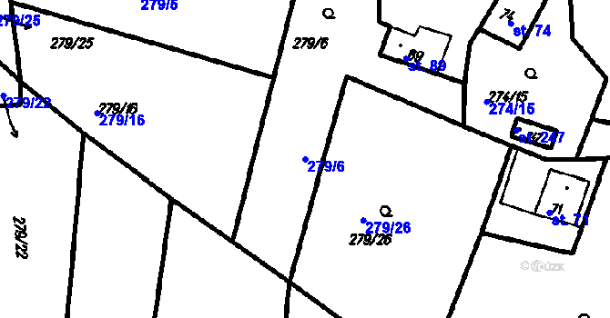 Parcela st. 279/6 v KÚ Horní Hradiště, Katastrální mapa