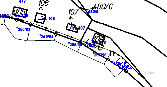 Parcela st. 476/3 v KÚ Horní Hradiště, Katastrální mapa