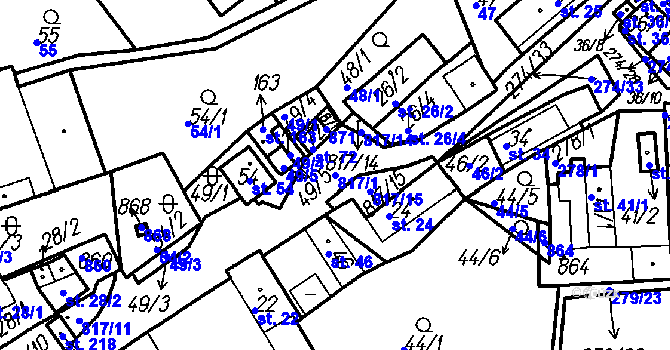 Parcela st. 817/1 v KÚ Horní Hradiště, Katastrální mapa