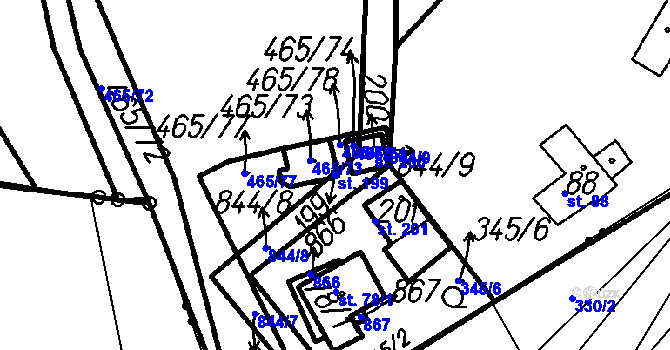 Parcela st. 199 v KÚ Horní Hradiště, Katastrální mapa