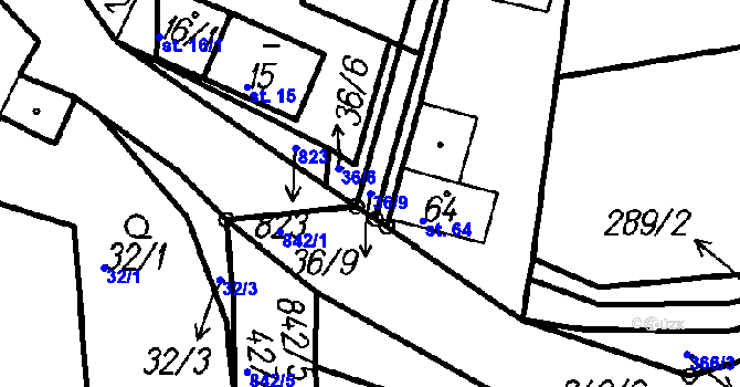 Parcela st. 36/9 v KÚ Horní Hradiště, Katastrální mapa