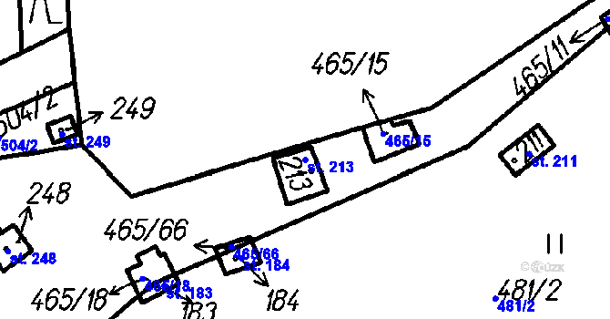 Parcela st. 213 v KÚ Horní Hradiště, Katastrální mapa