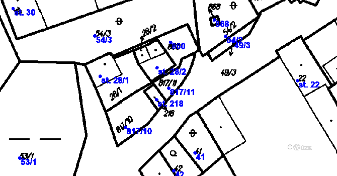 Parcela st. 817/11 v KÚ Horní Hradiště, Katastrální mapa