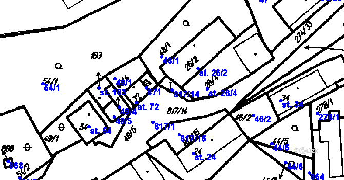 Parcela st. 817/14 v KÚ Horní Hradiště, Katastrální mapa
