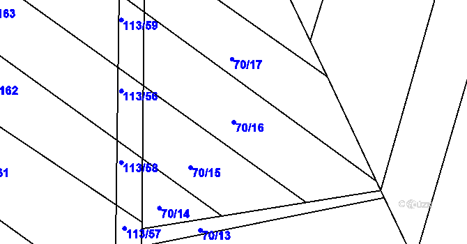 Parcela st. 70/16 v KÚ Dolní Jelení, Katastrální mapa