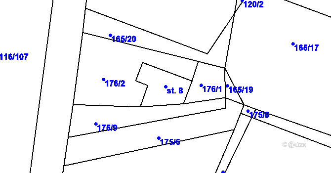 Parcela st. 8 v KÚ Dolní Jelení, Katastrální mapa