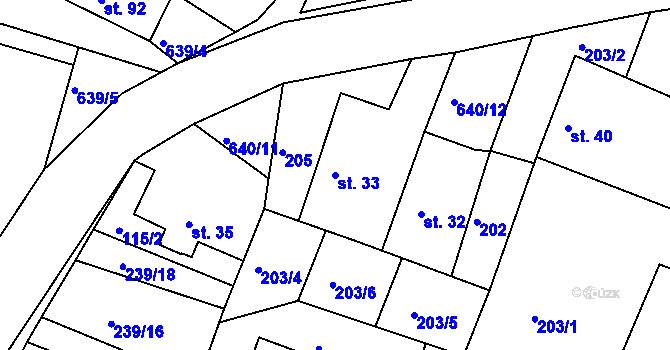 Parcela st. 33 v KÚ Dolní Jelení, Katastrální mapa