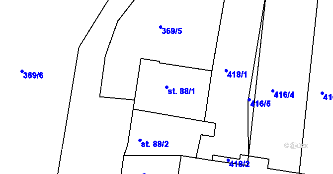 Parcela st. 88/1 v KÚ Dolní Jelení, Katastrální mapa