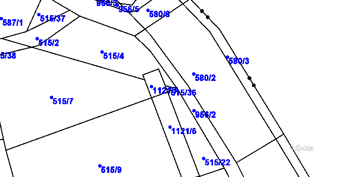 Parcela st. 515/36 v KÚ Horní Jelení, Katastrální mapa