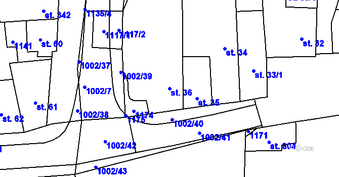 Parcela st. 36 v KÚ Horní Jelení, Katastrální mapa