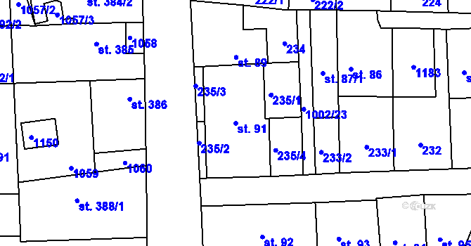 Parcela st. 91 v KÚ Horní Jelení, Katastrální mapa