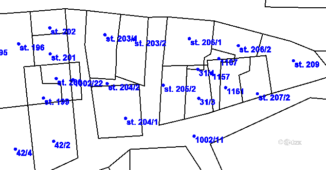 Parcela st. 205/2 v KÚ Horní Jelení, Katastrální mapa
