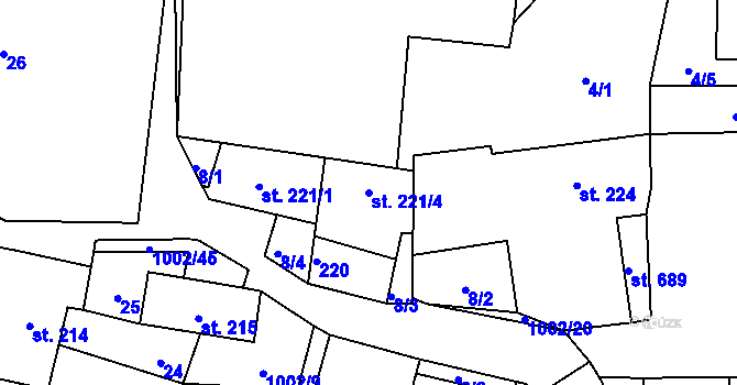 Parcela st. 221/4 v KÚ Horní Jelení, Katastrální mapa