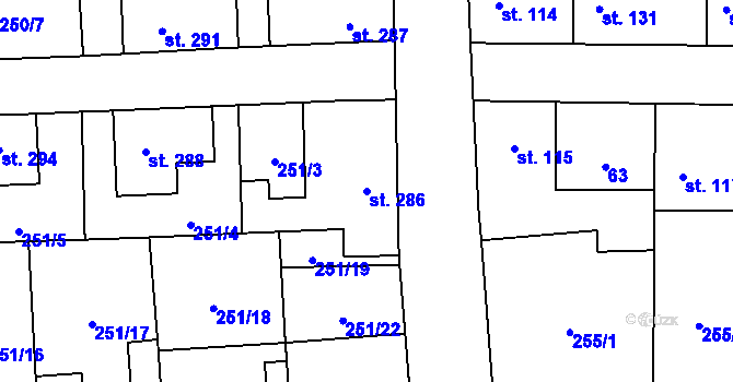 Parcela st. 286 v KÚ Horní Jelení, Katastrální mapa