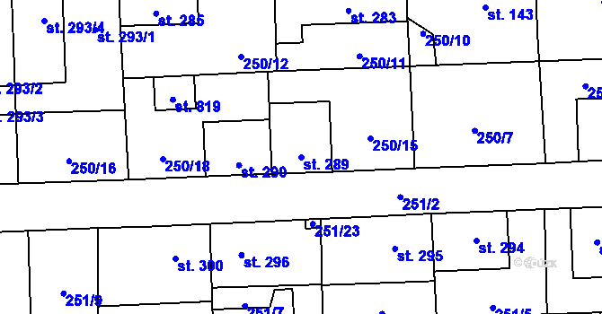 Parcela st. 289 v KÚ Horní Jelení, Katastrální mapa