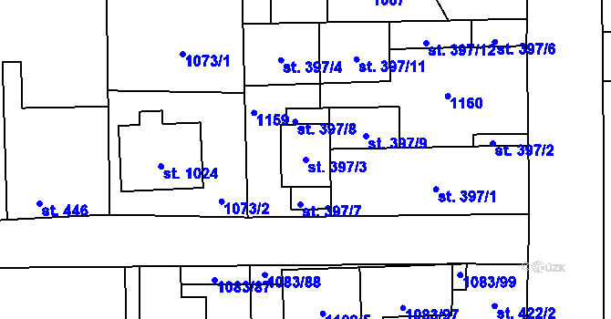 Parcela st. 397/3 v KÚ Horní Jelení, Katastrální mapa