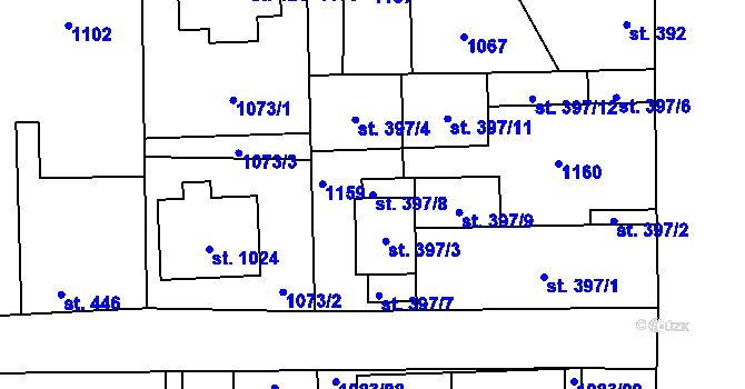 Parcela st. 397/8 v KÚ Horní Jelení, Katastrální mapa
