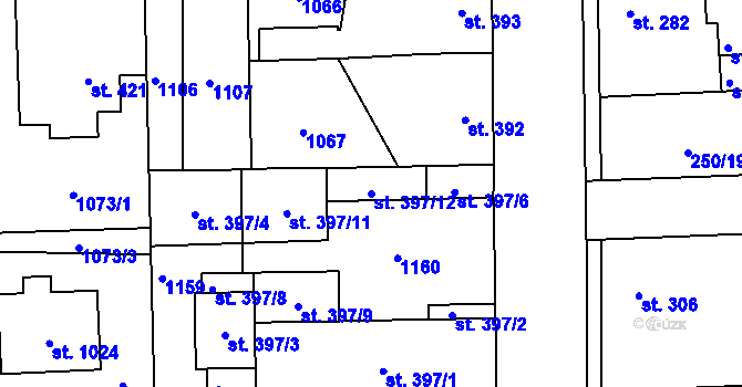 Parcela st. 397/12 v KÚ Horní Jelení, Katastrální mapa