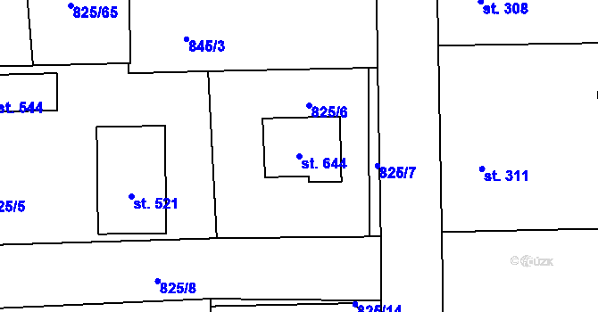 Parcela st. 644 v KÚ Horní Jelení, Katastrální mapa