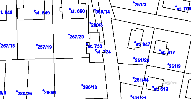 Parcela st. 724 v KÚ Horní Jelení, Katastrální mapa