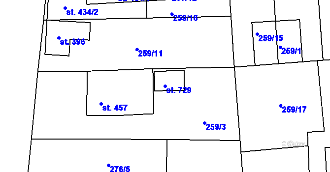 Parcela st. 729 v KÚ Horní Jelení, Katastrální mapa