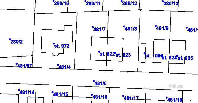 Parcela st. 822 v KÚ Horní Jelení, Katastrální mapa