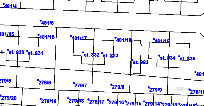Parcela st. 833 v KÚ Horní Jelení, Katastrální mapa