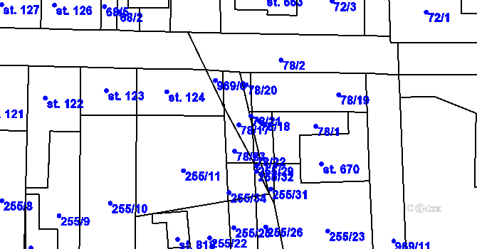 Parcela st. 78/17 v KÚ Horní Jelení, Katastrální mapa