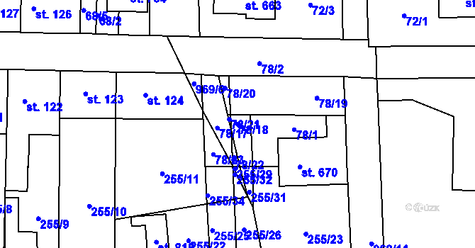 Parcela st. 78/18 v KÚ Horní Jelení, Katastrální mapa