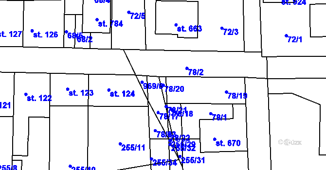 Parcela st. 78/20 v KÚ Horní Jelení, Katastrální mapa
