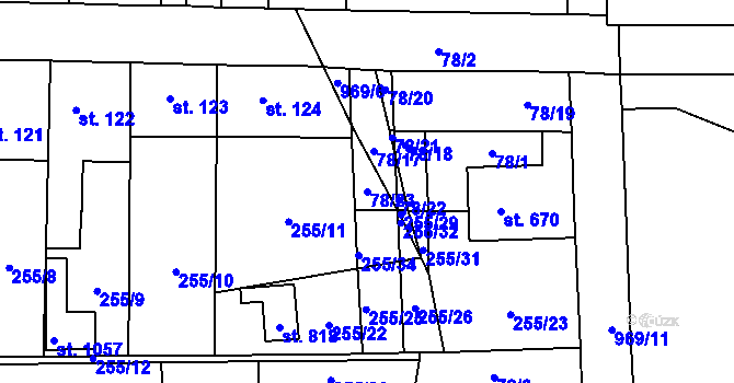Parcela st. 78/23 v KÚ Horní Jelení, Katastrální mapa