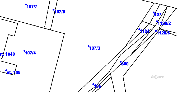 Parcela st. 107/3 v KÚ Horní Jelení, Katastrální mapa