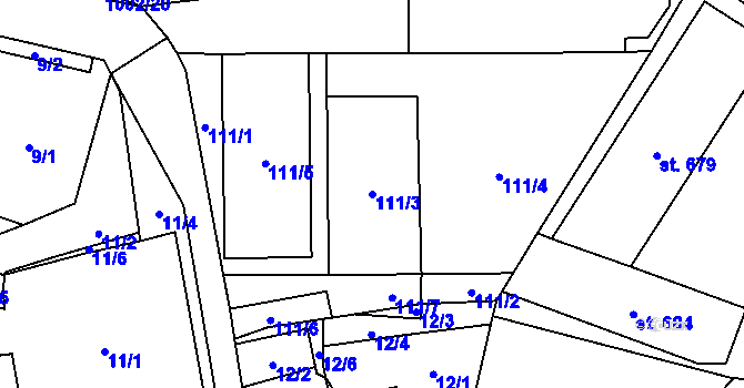 Parcela st. 111/3 v KÚ Horní Jelení, Katastrální mapa