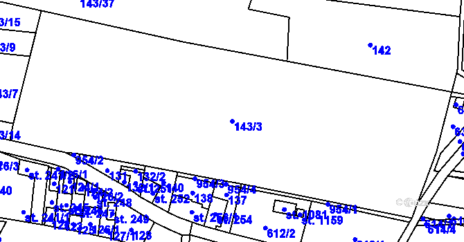 Parcela st. 143/3 v KÚ Horní Jelení, Katastrální mapa