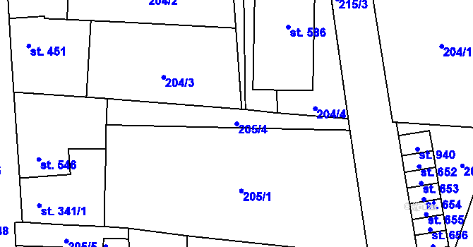 Parcela st. 205/4 v KÚ Horní Jelení, Katastrální mapa
