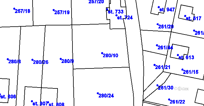 Parcela st. 280/10 v KÚ Horní Jelení, Katastrální mapa