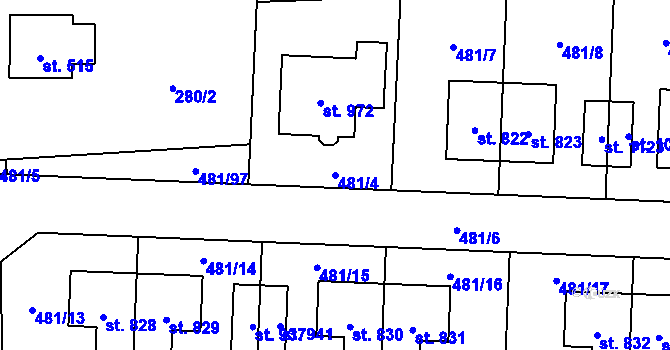 Parcela st. 481/4 v KÚ Horní Jelení, Katastrální mapa