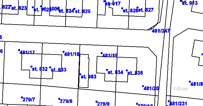 Parcela st. 481/19 v KÚ Horní Jelení, Katastrální mapa